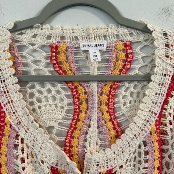 Women’s Tribal Jeans pink multi color Crochet Button-Front Cardigan - Picture 3 of 6